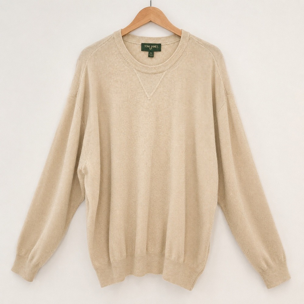 Tom James Old Money Cashmere Sweater Mens XXL Quiet Luxury Beige Pullover Italy